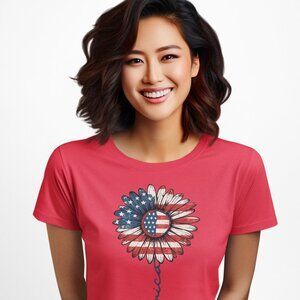 Women’s Distressed Cherry Blossom USA Flag T-Shirt – Patriotic Graphic Tee for 4